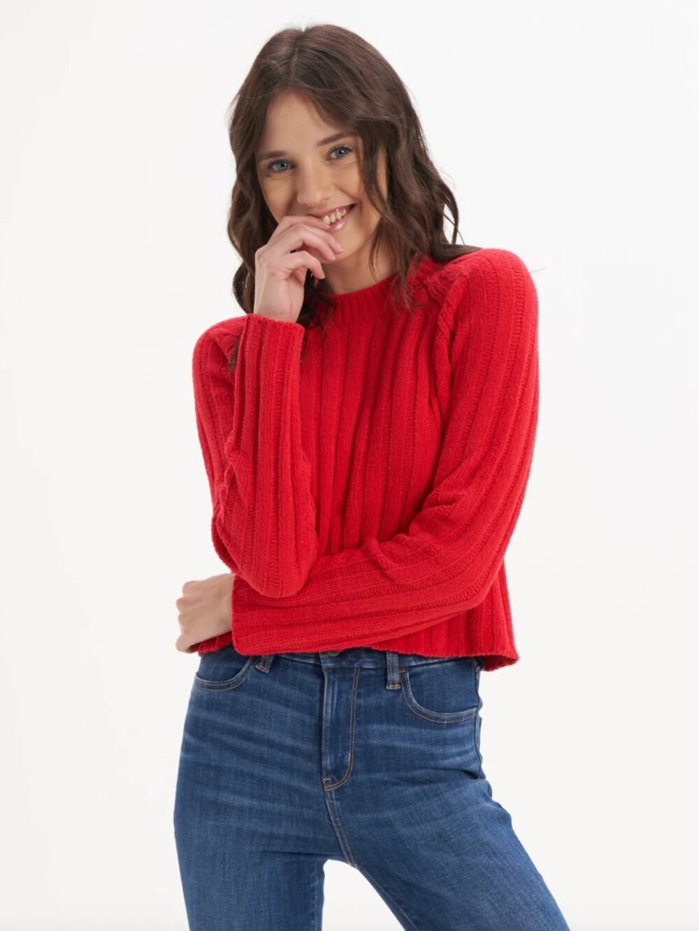 American Eagle Ribbed Mock Neck Sweater Red